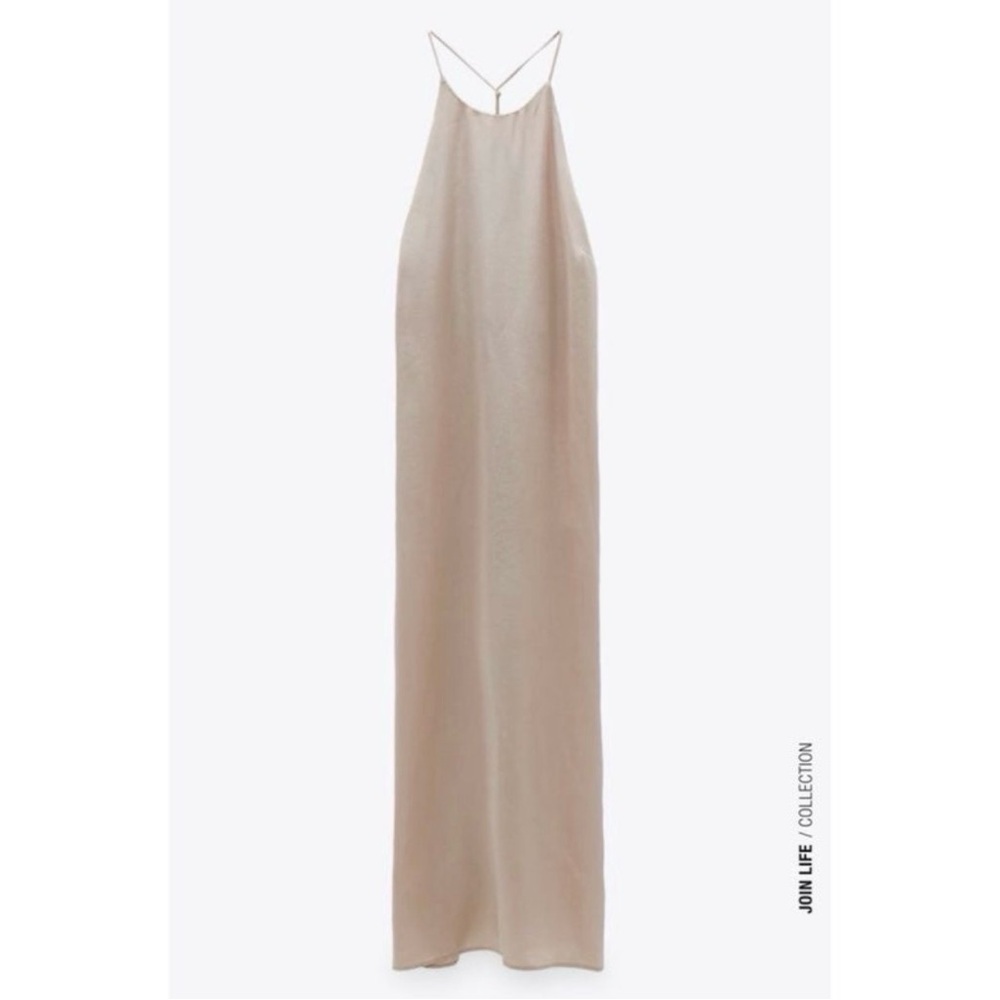 Zara Silky Maxi Dress in Beige